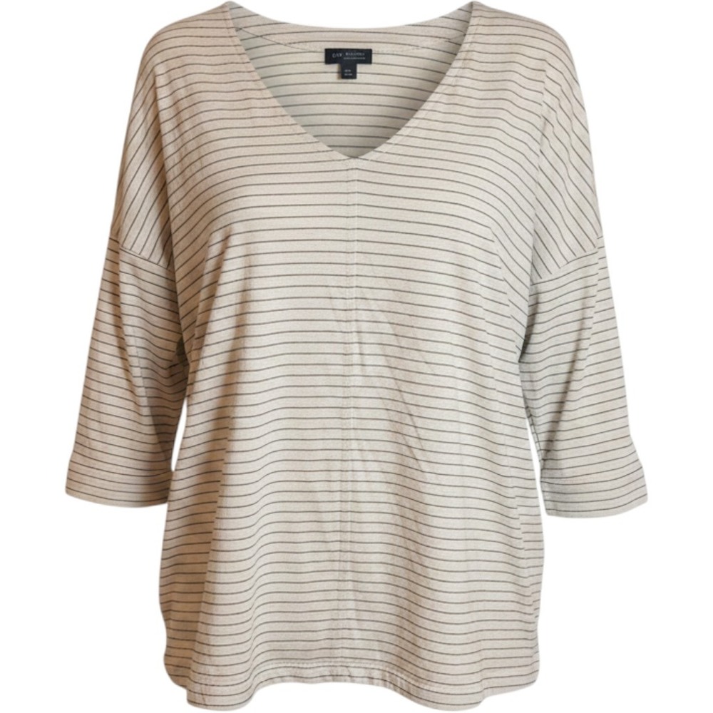 J.Jill Wearever Top Womens XL Beige Black Excellent Striped V-Neck 3/4 Sleeve
